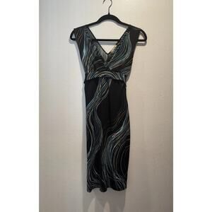 Vintage Forever 21 Size Medium Black Swirl Dress Tie Back Y2K 90s V Neck Stretch